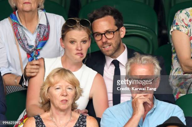 Lara Stone and Richard Grieveson attend day seven of the Wimbledon Tennis Championships at the All England Lawn Tennis and Croquet Club on July 9,...