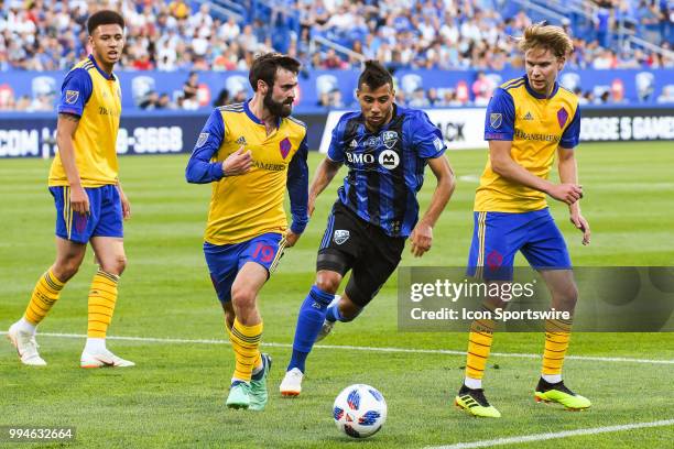 Montreal Impact midfielder Saphir Taider chases the ball controlled by Colorado Rapids midfielder Jack Price during the Colorado Rapids versus the...