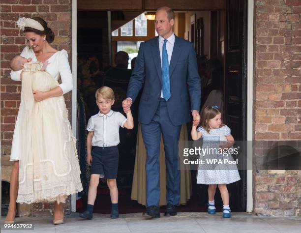 Catherine Duchess of Cambridge and Prince William, Duke of Cambridge with their children Prince George, Princess Charlotte and Prince Louis after...