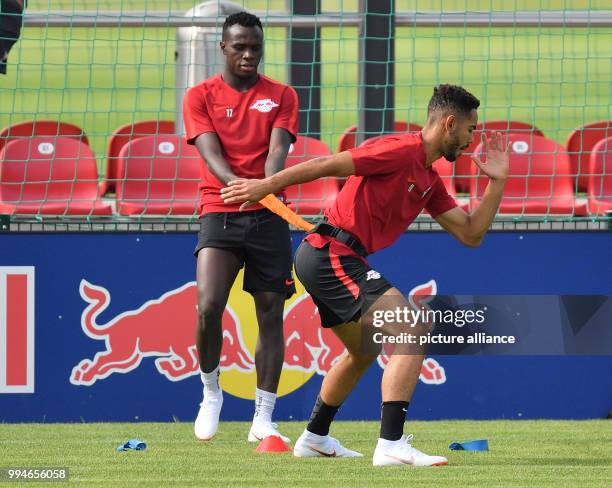 July 2018, Germany, Leipzig: soccer, Bundesliga, RB Leipzig training session, Cottaweg training centre. New addition to RB Leipzig's Bruma and...