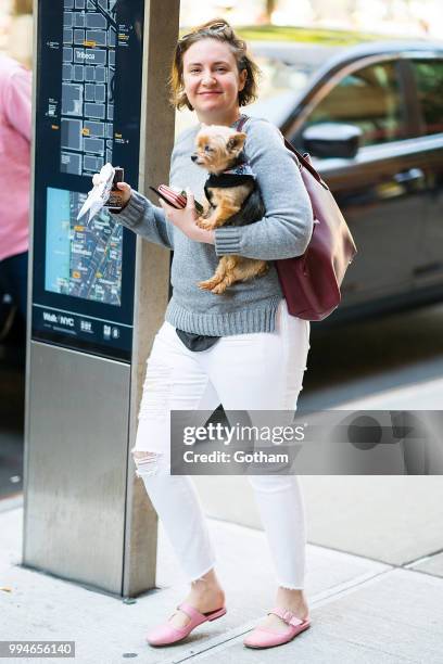 Lena Dunham is seen in Tribeca on July 9, 2018 in New York City.