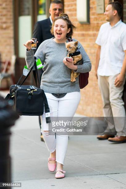 Lena Dunham is seen in Tribeca on July 9, 2018 in New York City.