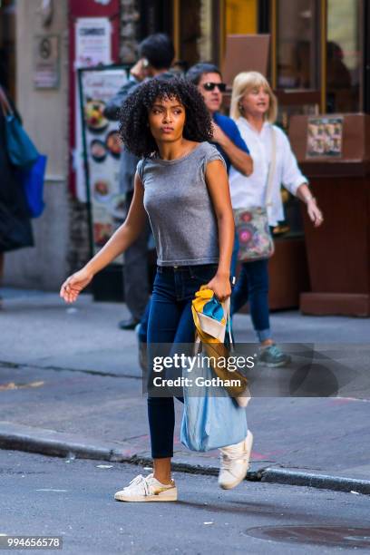 Yara Shahidi is seen filming 'The Sun is Also a Star' in Chelsea on July 9, 2018 in New York City.