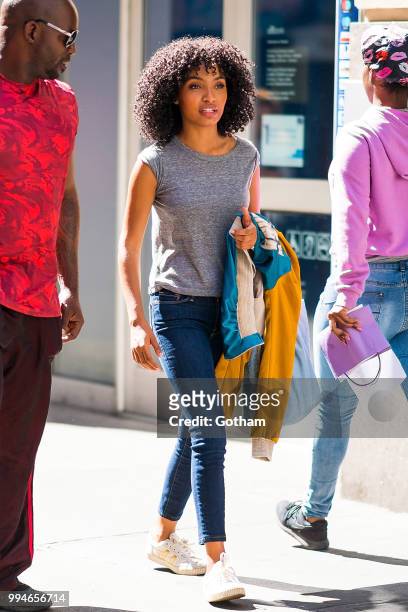 Yara Shahidi is seen filming 'The Sun is Also a Star' in Chelsea on July 9, 2018 in New York City.