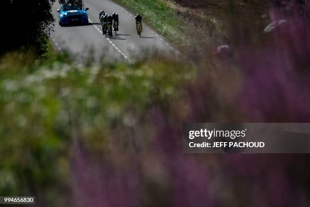 Riders of Belgium's Wanty - Groupe Gobert cycling team pedal during the third stage of the 105th edition of the Tour de France cycling race, a 35.5...