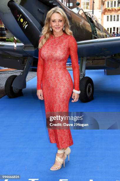 Carol Vorderman attends the World Premiere of "Spitfire" at The Curzon Mayfair on July 9, 2018 in London, England.