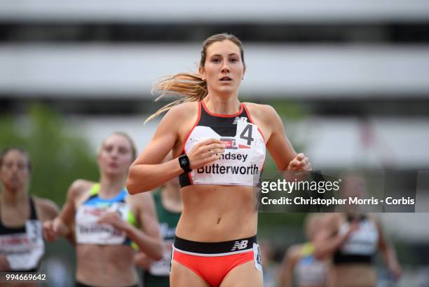 Lindsey Butterworth wins the women's 800 meters at Percy Perry Stadium on June 27, 2018 in Burnaby, Canada.
