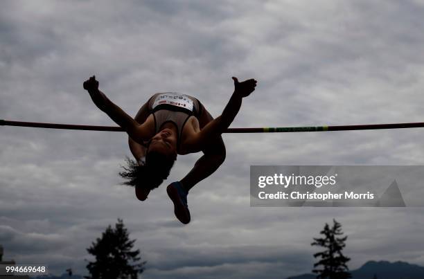 Alyx Treasure wins the women's high jump at Percy Perry Stadium on June 27, 2018 in Burnaby, Canada.
