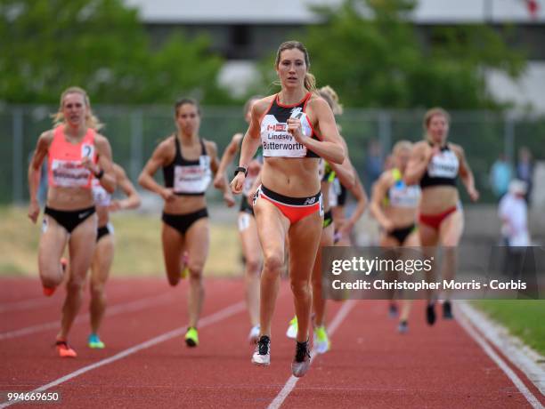 Lindsey Butterworth wins the women's 800 meters at Percy Perry Stadium on June 27, 2018 in Burnaby, Canada.