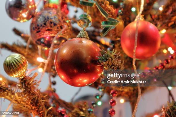 decorated christmas tree and ornaments - decorative art stock pictures, royalty-free photos & images