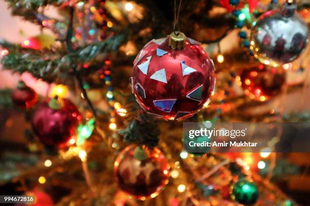 decorated christmas tree and ornaments - decorative art stock pictures, royalty-free photos & images