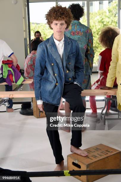 Model poses for the HBNS presentation during July 2018 New York City Men's Fashion Week at Creative Drive on July 9, 2018 in New York City.
