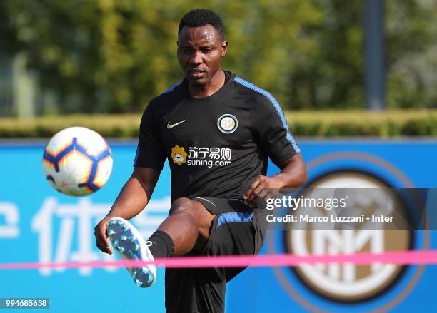 Kwadwo Asamoah of FC Internazionale in action during the FC Internazionale training session at the club's training ground Suning Training Center in...