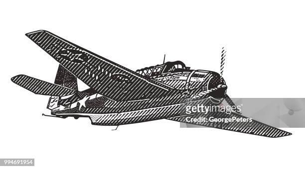 illustrazioni stock, clip art, cartoni animati e icone di tendenza di aereo della seconda guerra mondiale. avenger dive bomber - gun pov