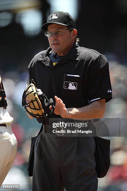 Home plate umpire Bill Hohn works during the game between the San Diego Padres and the San Francisco Giants on Thursday, May 13 at AT&T Park in San...
