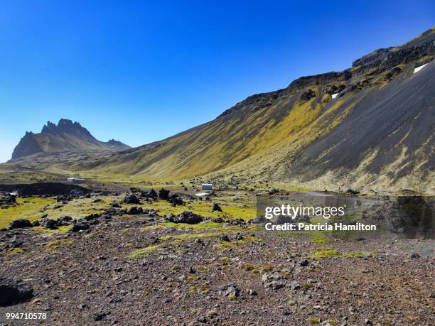 road on volcanic island of jan mayen - jan mayen island stock pictures, royalty-free photos & images