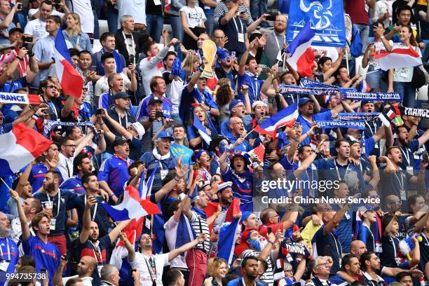 Fans of France cheer during the 2018 FIFA World Cup Russia Quarterfinal match between Uruguay and France at Nizhny Novgorod Stadium on July 6, 2018...