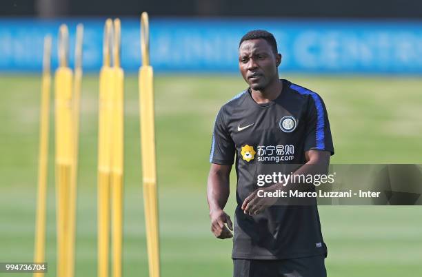 Kwadwo Asamoah of FC Internazionale looks on during the FC Internazionale training session at the club's training ground Suning Training Center in...