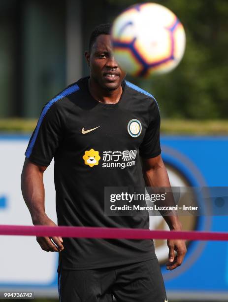 Kwadwo Asamoah of FC Internazionale looks on during the FC Internazionale training session at the club's training ground Suning Training Center in...