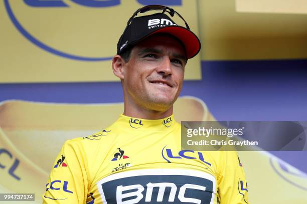 Podium / Greg Van Avermaet of Belgium and BMC Racing Team Yellow Leader Jersey / Celebration / during Stage three of the 105th Tour de France 2018, a...