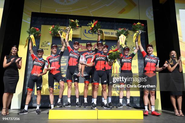 Podium / Richie Porte of Australia / Patrick Bevin of New Zealand / Damiano Caruso of Italy / Simon Gerrans of Australia / Stefan Kung of Switzerland...