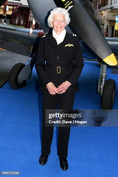 Veteran featured in Spitfire, Mary Ellis attends the World Premiere of "Spitfire" at The Curzon Mayfair on July 9, 2018 in London, England.