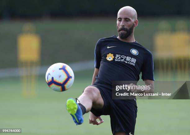 Borja Valero of FC Internazionale controls the ball during the FC Internazionale training session at the club's training ground Suning Training...