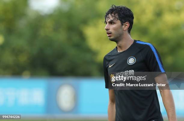 Andrea Ranocchia of FC Internazionale looks on during the FC Internazionale training session at the club's training ground Suning Training Center in...