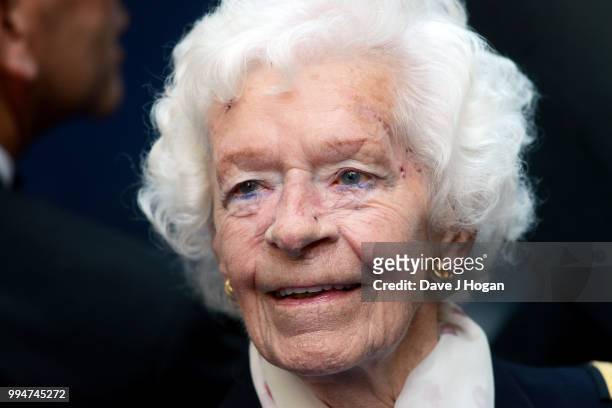 Veteran featured in Spitfire, Mary Ellis attends the World Premiere of "Spitfire" at The Curzon Mayfair on July 9, 2018 in London, England.