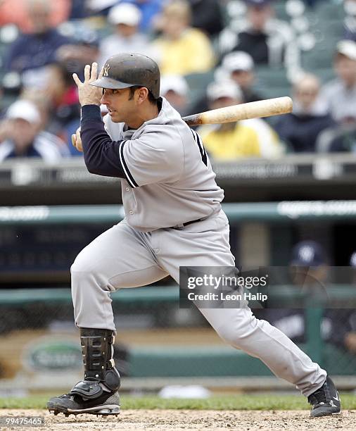 Jorge Posada of the New York Yankees bats in the second inning against the Detroit Tigers during the game on May 13, 2010 at Comerica Park in...