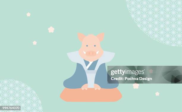 wild boar wearing kimono vector illustration - japanese zodiac stock illustrations