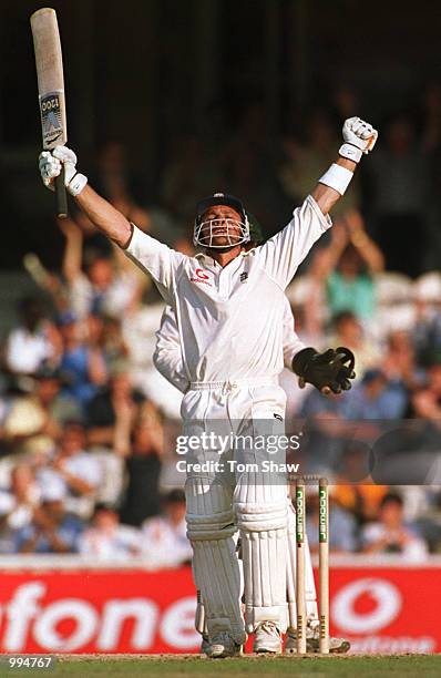 Mark Ramprakash of England celebrates his century, during the 3rd day of the 5th Ashes Test between England and Australia at The AMP Oval, London....