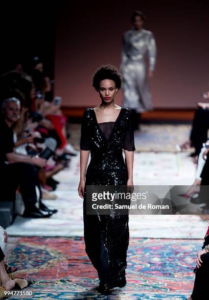 Model walks the runway at Roberto Verino show at Mercedes Benz Fashion Week Madrid Spring/ Summer 2019 on July 9, 2018 in Madrid, Spain. On July 9,...