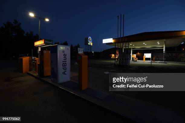 gas station and diesel exhaust fluid pump at jönköping, sweden - jonkoping stock pictures, royalty-free photos & images