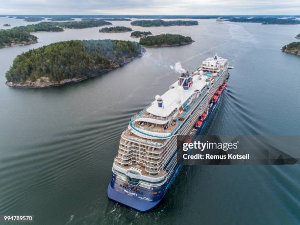 mein schiff 1 cruiser ship passing by in the stockholm swedish archipelago - remus kotsell stock pictures, royalty-free photos & images