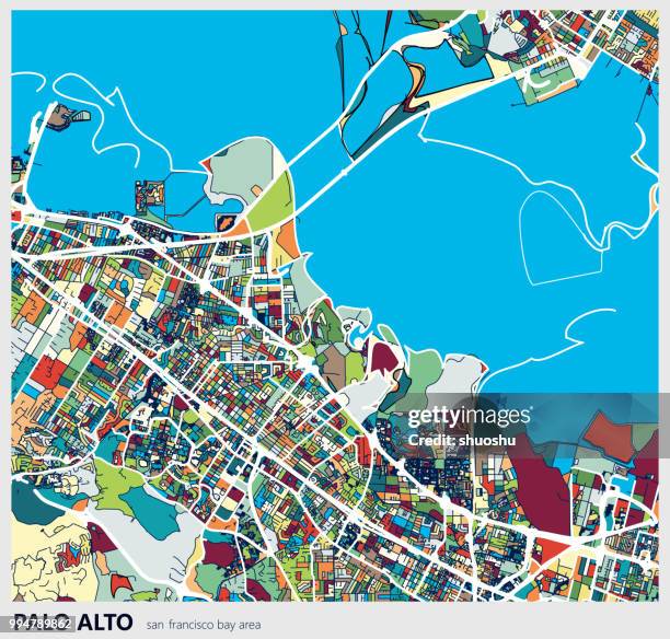 bunte palo alto kunst stadtplan - palo alto stock-grafiken, -clipart, -cartoons und -symbole