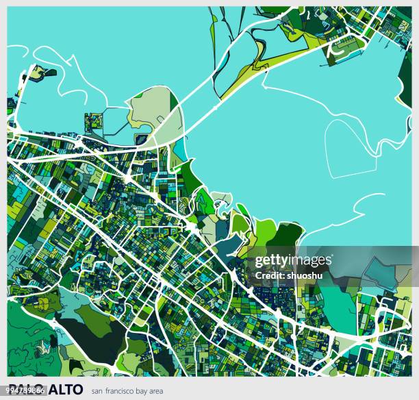 colorful palo alto city art map - palo alto california stock illustrations