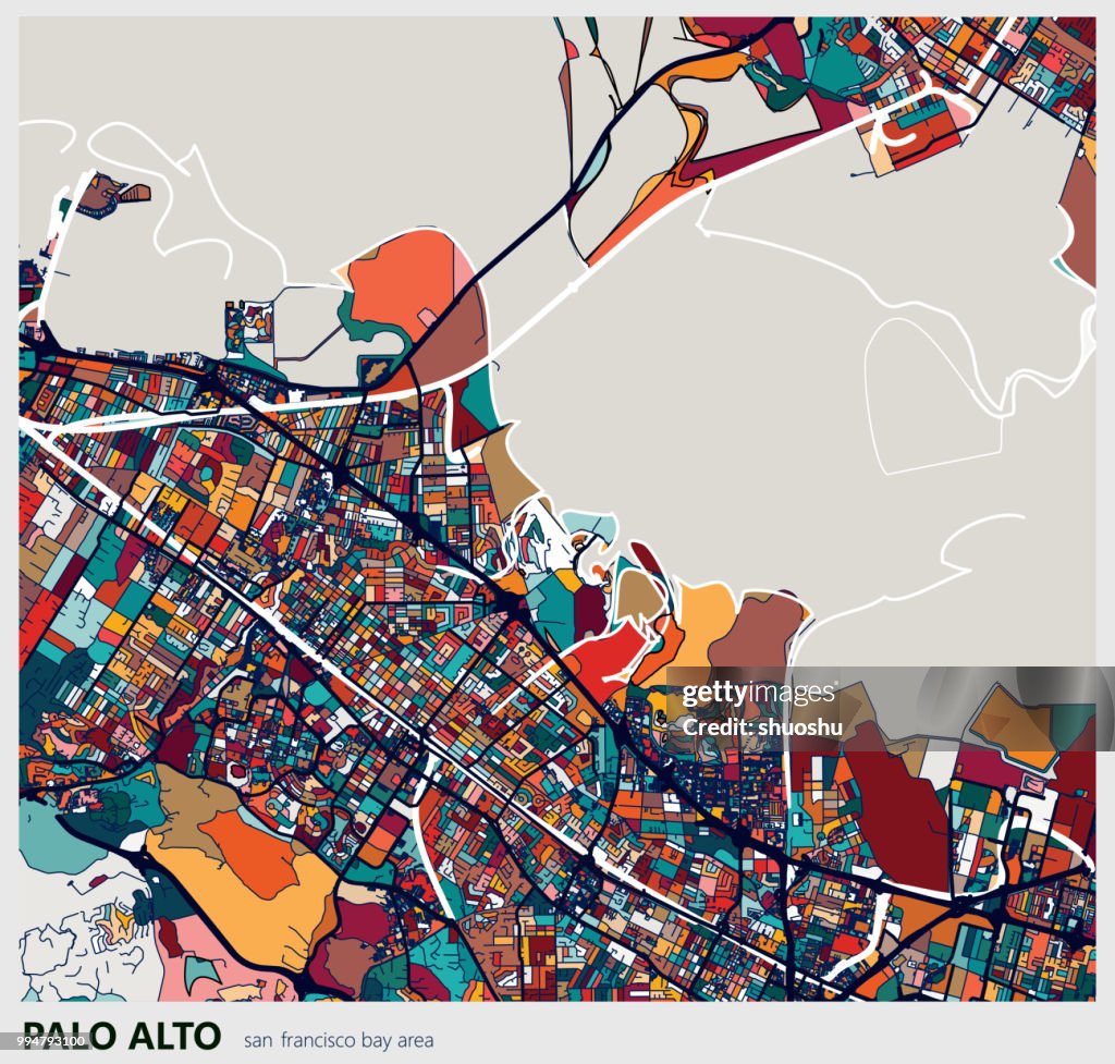 Colorful Palo alto city art map