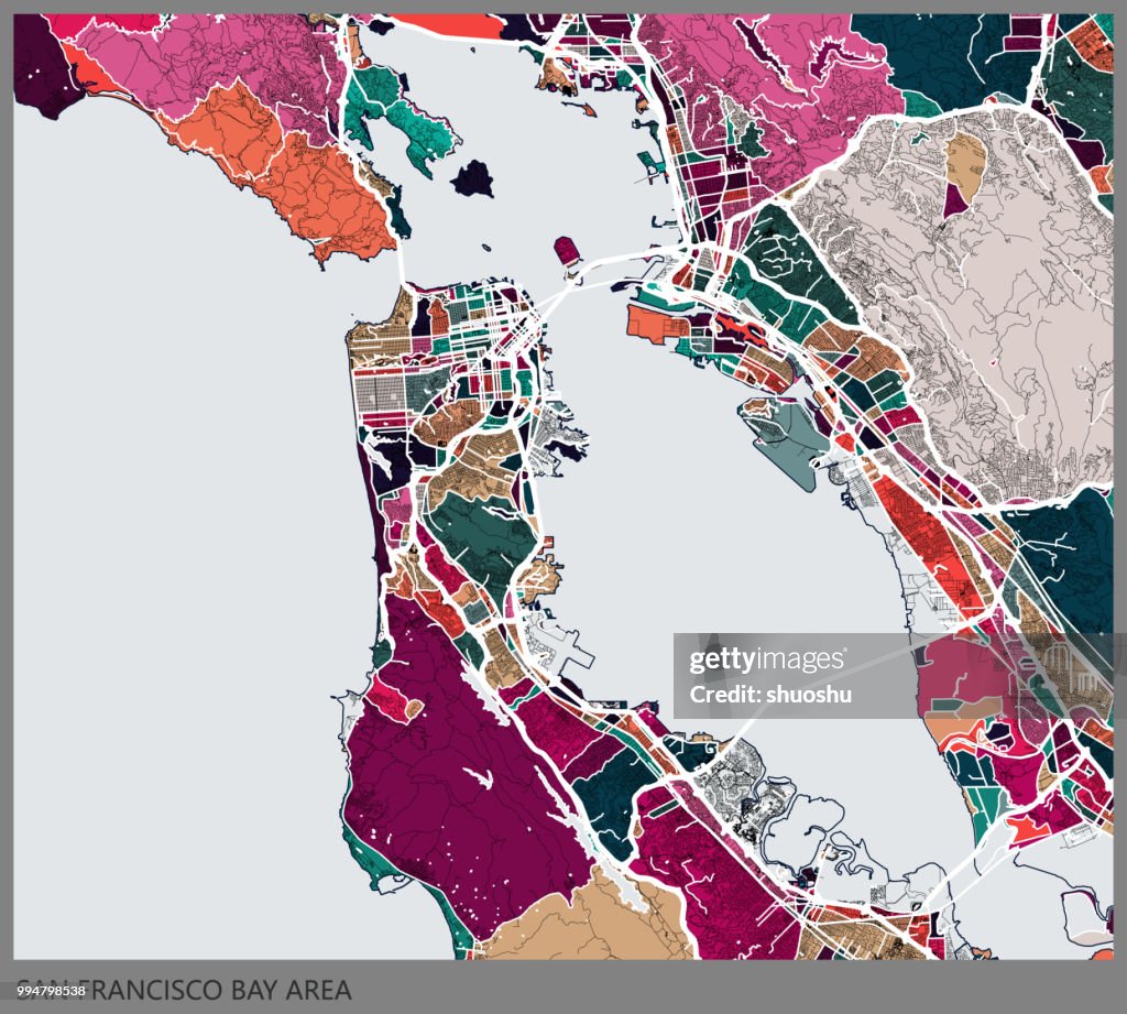 Arte ilustração fundo, mapa de área da Baía de san francisco