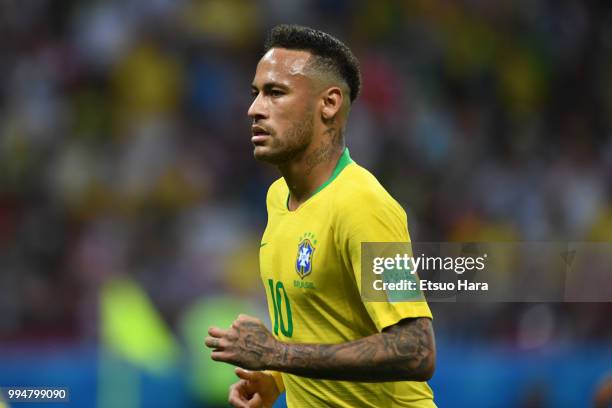 Neymar Jr of Brazil in action during the 2018 FIFA World Cup Russia Quarter Final match between Brazil and Belgium at Kazan Arena on July 6, 2018 in...