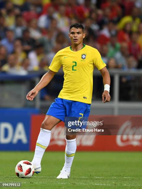 Thiago Silva of Brazil in action during the 2018 FIFA World Cup Russia Quarter Final match between Brazil and Belgium at Kazan Arena on July 6, 2018...