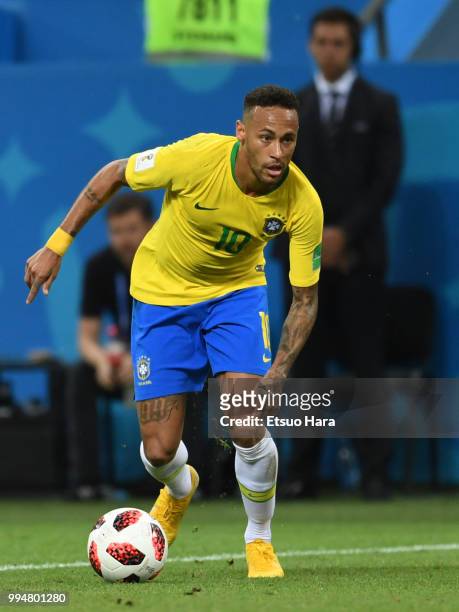 Neymar Jr of Brazil in action during the 2018 FIFA World Cup Russia Quarter Final match between Brazil and Belgium at Kazan Arena on July 6, 2018 in...