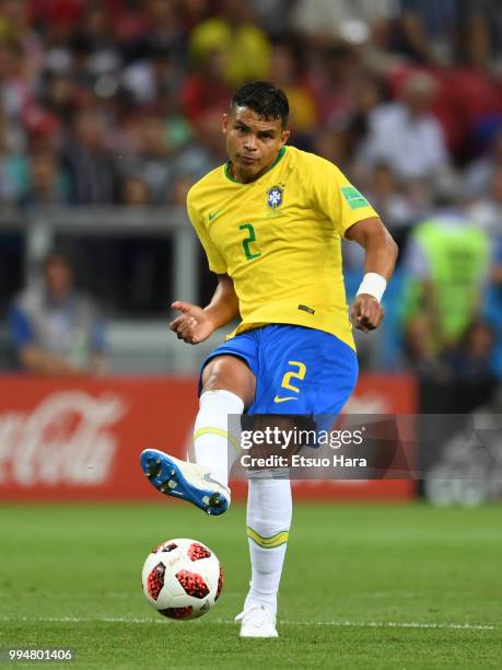 Thiago Silva of Brazil in action during the 2018 FIFA World Cup Russia Quarter Final match between Brazil and Belgium at Kazan Arena on July 6, 2018...