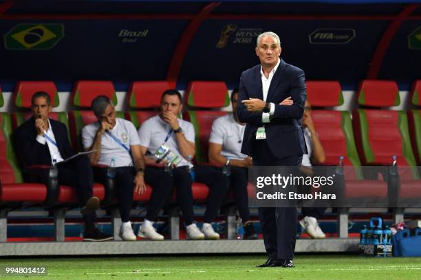 Brazil head coach Tite is seen during the 2018 FIFA World Cup Russia Quarter Final match between Brazil and Belgium at Kazan Arena on July 6, 2018 in...
