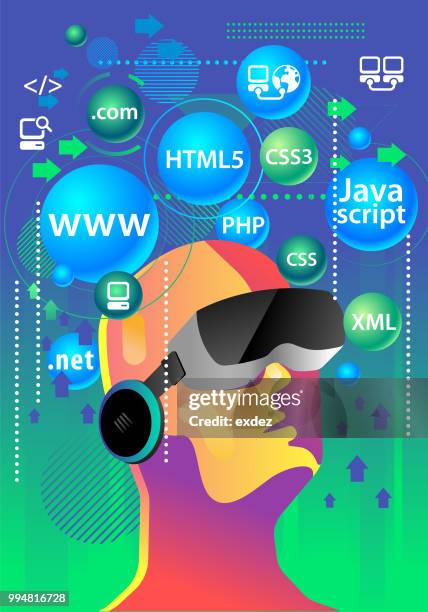 stockillustraties, clipart, cartoons en iconen met vr voor web coder - html