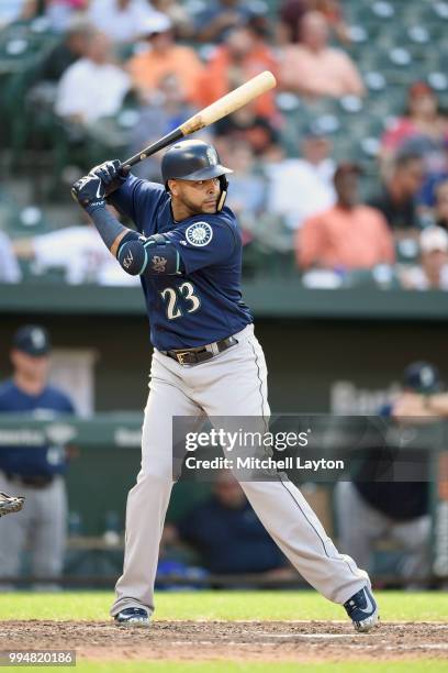 Nelson Cruz of the Seattle Mariners prepares for a pitch during a baseball game against the Baltimore Orioles at Oriole Park at Camden Yards on June...