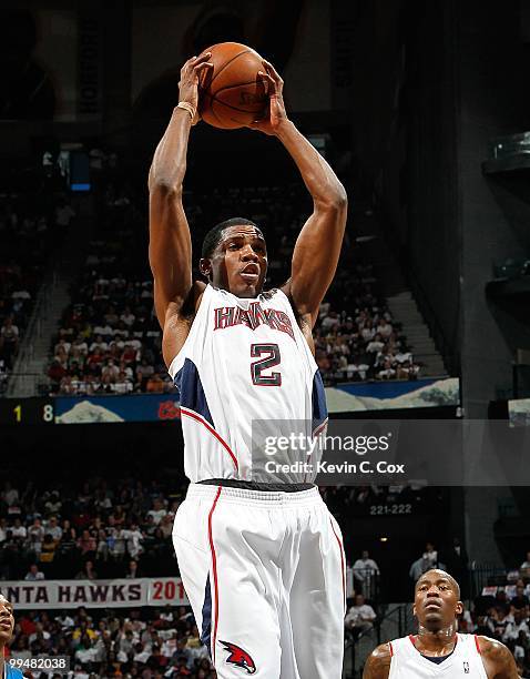 Joe Johnson of the Atlanta Hawks against the Orlando Magic during Game Three of the Eastern Conference Semifinals during the 2010 NBA Playoffs at...