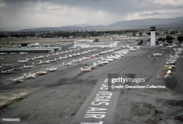 View of private planes at McCarran Airport in October 1977 in Las vegas, Nevada.