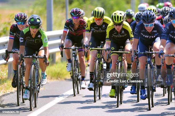 Hannah Barnes of Great Britain and Team Canyon SRAM Racing / Sarah Roy of Australia and Team Mitchelton-Scott / Jessica Allen of Australia and Team...