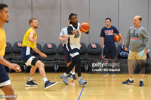 Marcus Thornton of Team USA passes the ball during practice on June 24, 2018 at the University of Houston in Houston, Texas. NOTE TO USER: User...